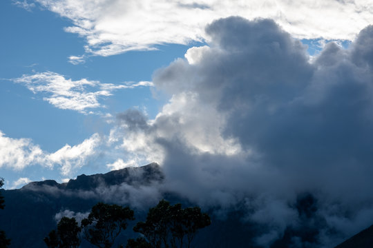 Cloudy ridge of Mount Meru in Tanzania. 