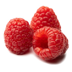 Ripe raspberries isolated on white background.