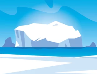Schilderijen op glas arctisch landschap met blauwe lucht en ijsberg, noordpool © djvstock