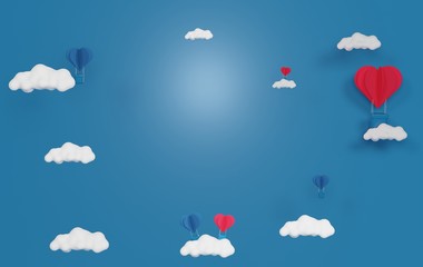  love and heart floating in the blue sky and white cloud. Pink gift box, Happy Valentine's Day. Love celebration concept.
