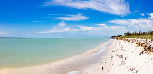 Panorama from the shoreline with blue sky and clouds, Florida