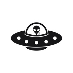 Cartoon UFO with alien icon, vector illustration on white background