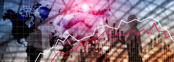 Coronaviridae Virus. Financial Crysis Recession Economic concept. Falling stock market due to the...