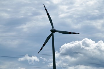 Green renewable Energy. Wind mill turbines generator. Wind power station