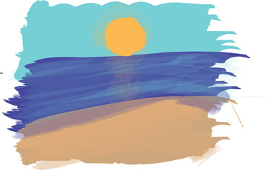 Fototapeta na wymiar Hand drawing summer scene with sun sea and sand cheerful illustration
