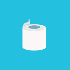 Toilet Paper isolated on blue background. Vector white toilet paper roll sign or icon