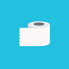 Toilet Paper isolated on blue background. Vector white toilet paper roll sign or icon
