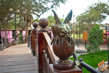 gargoyle sculpture at The Park of the Cachiche Witches in Ica Peru