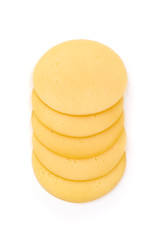 Sliced Salami cheese, isolated on white background
