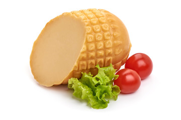 Polish traditional smoked cheese, Oscypek, isolated on white background