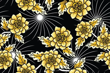 Tapeten Seamless pattern with floral vector Illustration, Indonesian batik motif © Deni
