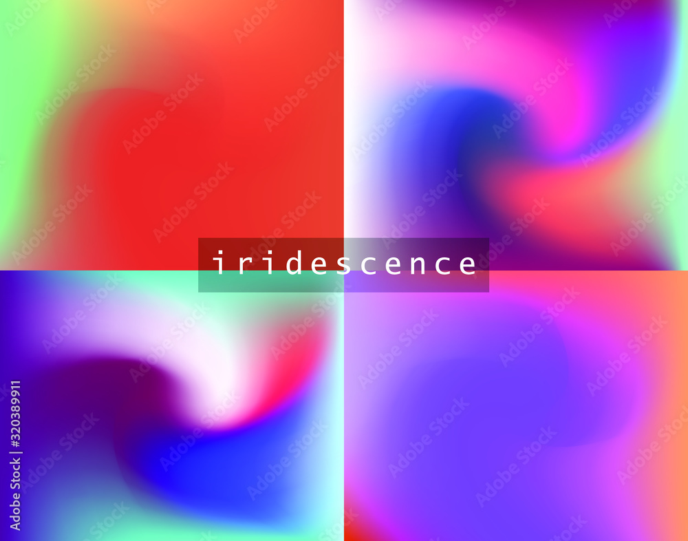Poster set of abstract iridescent backgrounds with colorful pastel stains.