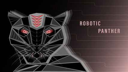 Futuristic head black robotic panther whith red eyes © Tikofff