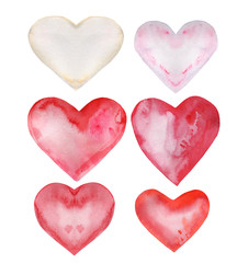 Watercolor illustration of a pink hearts set. Hand-drawn watercolor paints. Great for all types of design.
