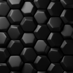 Black hexagon background 3D rendering