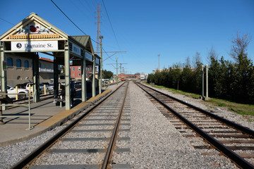 Fototapeta na wymiar Railroad tracks straight off into the distance.