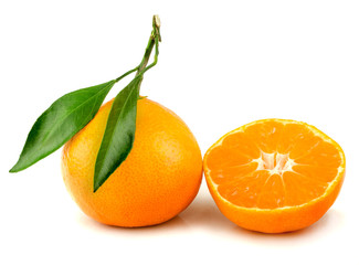 Tangerine and the slice isolated on the white background.