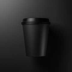 Black coffee cup on black background 3D illustration