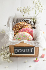 Sweet and colorful donuts ready to eat