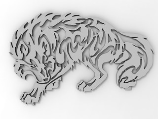 3D rendering - stylized wolf tribal art in 3D