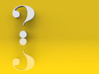 3D rendering - question mark reflection on a yellow background