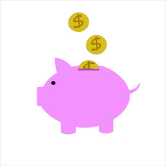 vector image of a piggy bank with coins falling into it