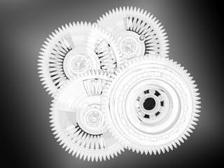 3D rendering - detailed outlined gear assembly