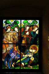 Baranow Sandomierski, Poland - October 08, 2013: Glass stained-glass windows of the castle chapel