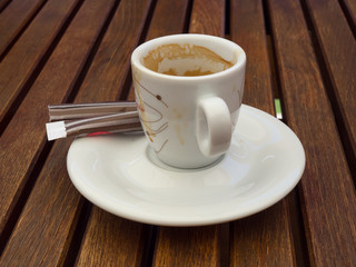 piccolo coffee drunk, empty cup of coffee