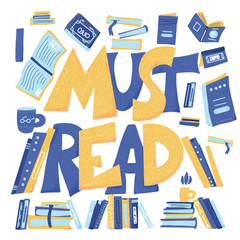 Must read text emblem. Vector hand drawn quote.