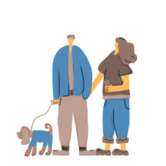 Dog walking. Human person with dog. Vector design.