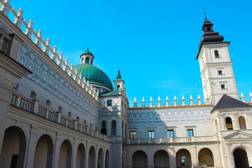 Naklejka premium Krasiczyn, Poland - 11 October 2013: A view of the courtyard of Krasicki Castle in Krasiczyn, near Przemysl. The castle was built between 1598 and 1633 in the late Renaissance style.