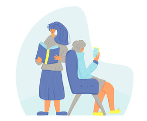 Reading a book concept. Vector color design.