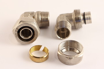 White metal-plastic 20 mm corner compressive fitting assembled and disassembled pipe collet connectors with G 1/2