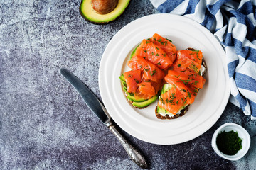 Smoked salmon ricotta cheese  rye sandwich