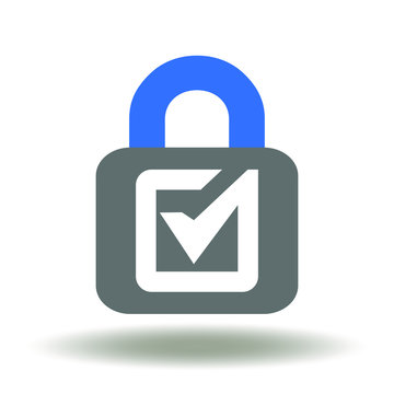 Lock check mark icon vector. Protected Secure Data Logo. Success security informaion sign. Closed padlock tick illustration.