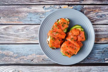 Smoked salmon ricotta cheese  rye sandwich