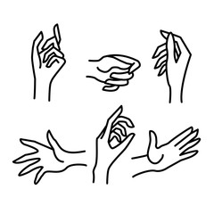 Woman Hand Sign Black Thin Line Icon Set. Vector