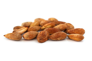 peeled young almonds on a white background, isolate, nut antioxidant