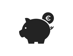 Piggy bank icon, Euro coin vector web icon isolated on white background, EPS 10, top view	