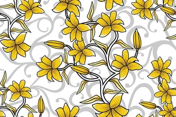 Küchenrückwand glas motiv Seamless pattern with floral vector Illustration, Indonesian batik motif © Deni