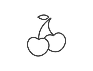 Cherry. Ripe red cherry berries with leaves. Cherry icon isolated on white background.