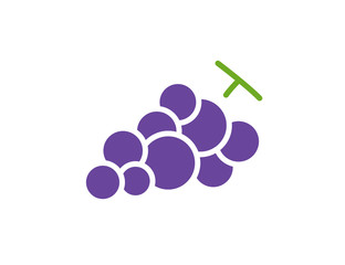 Bunch of wine grapes with stem. Flat grapes vector icon for food apps and websites. Grapes isolated on white background.