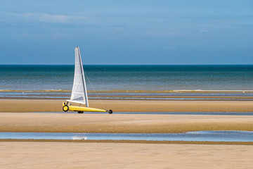 Sand sailing at an empty beach in Bray-Dunes