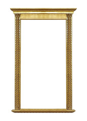 Panoramic golden frame for paintings, mirrors or photo isolated on white background