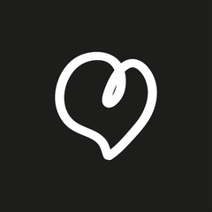 White heart. Love symbol. Abstract hand drawn heart on isolated black background. Black and white illustration