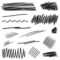 Hand drawn underline on white. Abstract underlines with array of lines. Stroke chaotic patterns. Black and white illustration. Sketchy elements for posters and flyers - obrazy, fototapety, plakaty