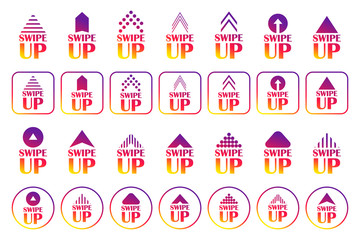 Swipe up icon set modern style isolated on background for story design, scroll pictograms. Arrow up logo for a blogger. Vector illustration.