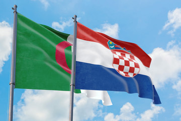 Croatia and Algeria flags waving in the wind against white cloudy blue sky together. Diplomacy concept, international relations.