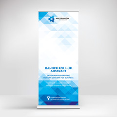 Banner design, roll-up stand for advertising, conferences, seminars, poster template for placing photos and text. Creative background for presentation	